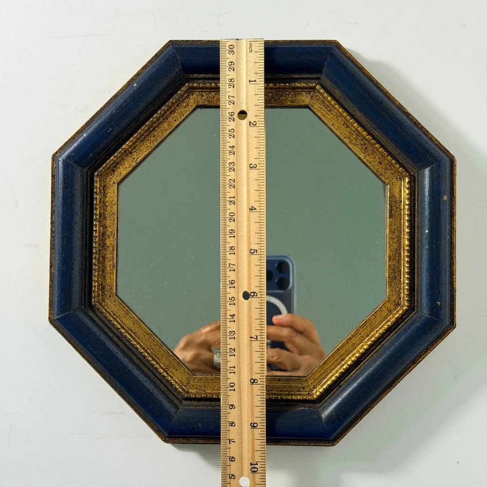 Vintage Fleck Bros Octagon Blue Gold Wall Mirror 9.5